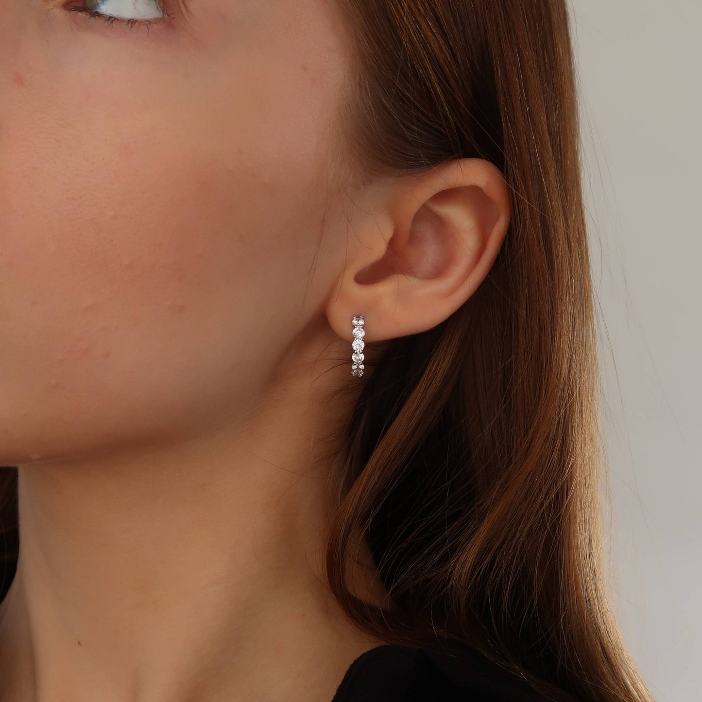 Small Sparkle Crystal Huggies - Women's Sterling Silver Earrings