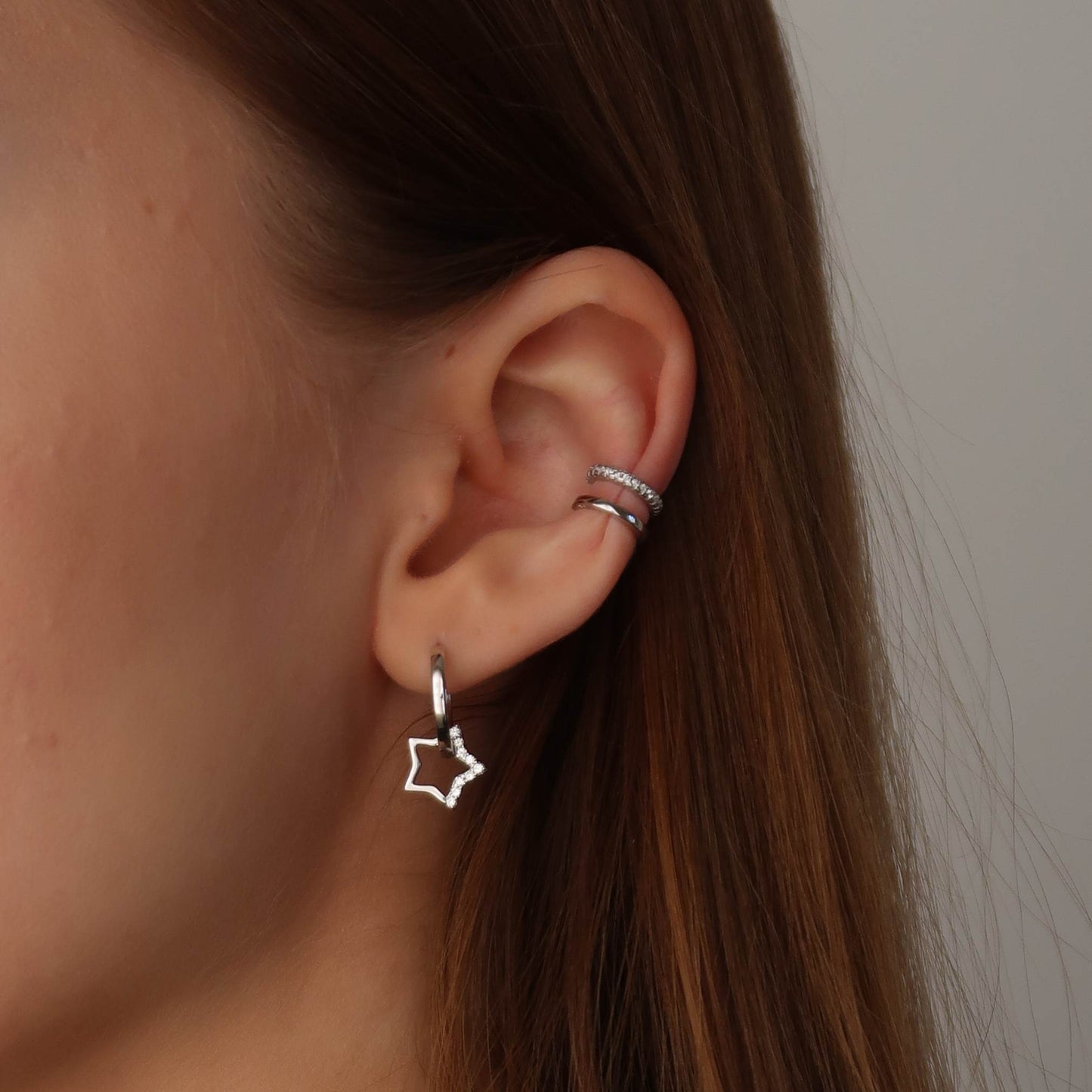 SILVER Crystal Ear Cuff - No piercing Earring (Sterling Silver)