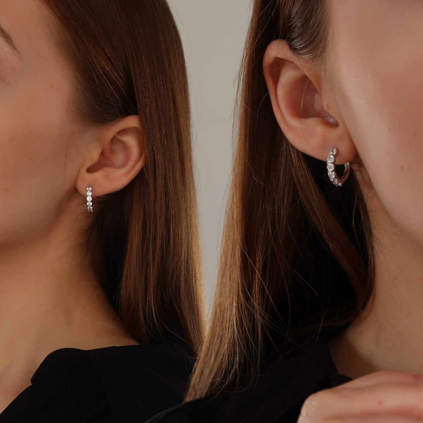 Small Sparkle Crystal Huggies - Women's Sterling Silver Earrings