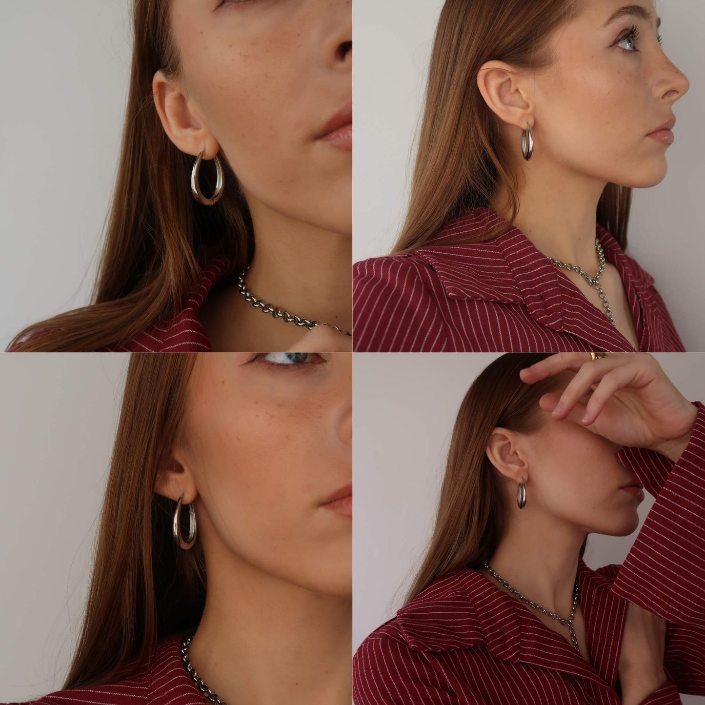 SILVER Teardrop Hoops - Geometric Oval Earrings (Copper)