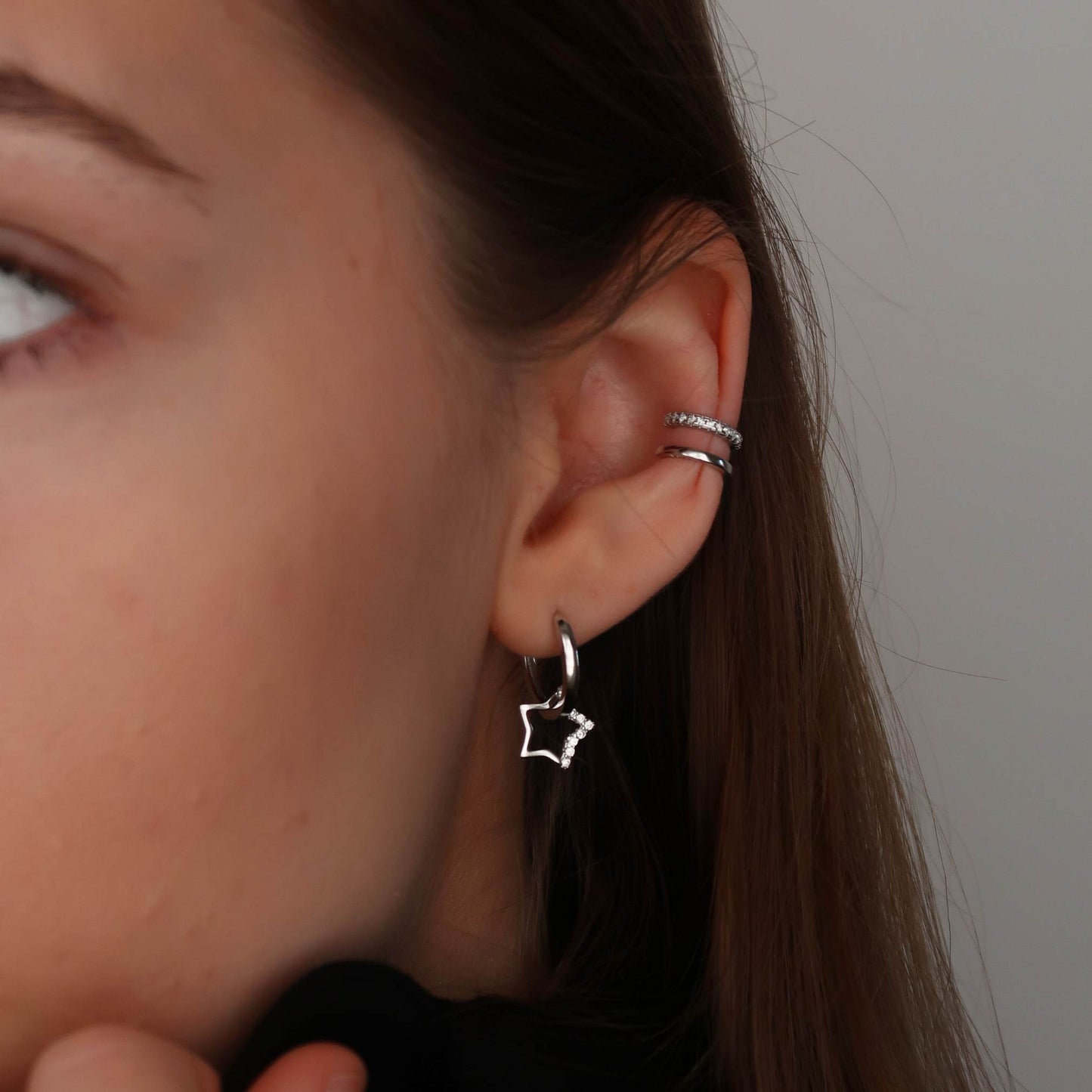 SILVER Crystal Ear Cuff - No piercing Earring (Sterling Silver)