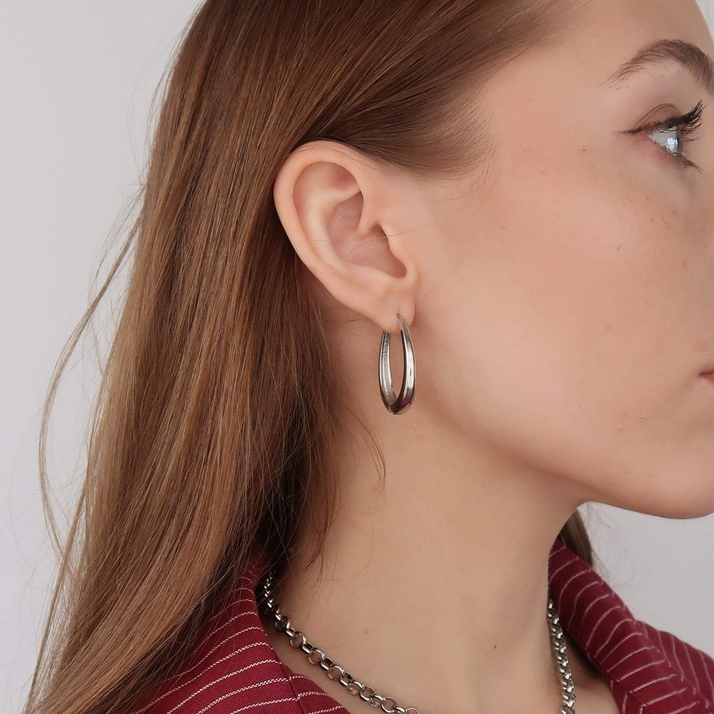 SILVER Teardrop Hoops - Geometric Oval Earrings (Copper)