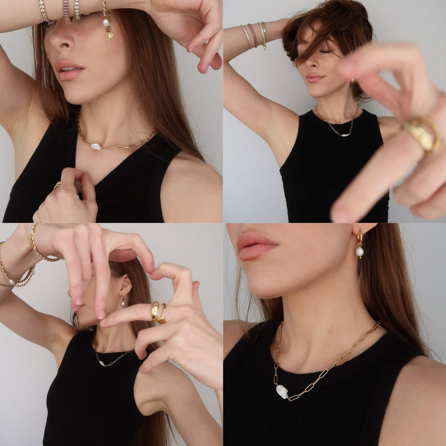 Gold Paperclip Pearl Necklace - Gold Oval Cable Chain (42cm)