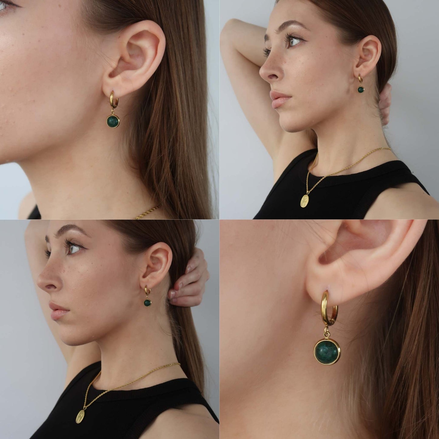 "GREEN MARBLE" - Drop Earrings in Gold (Stainless Steel)