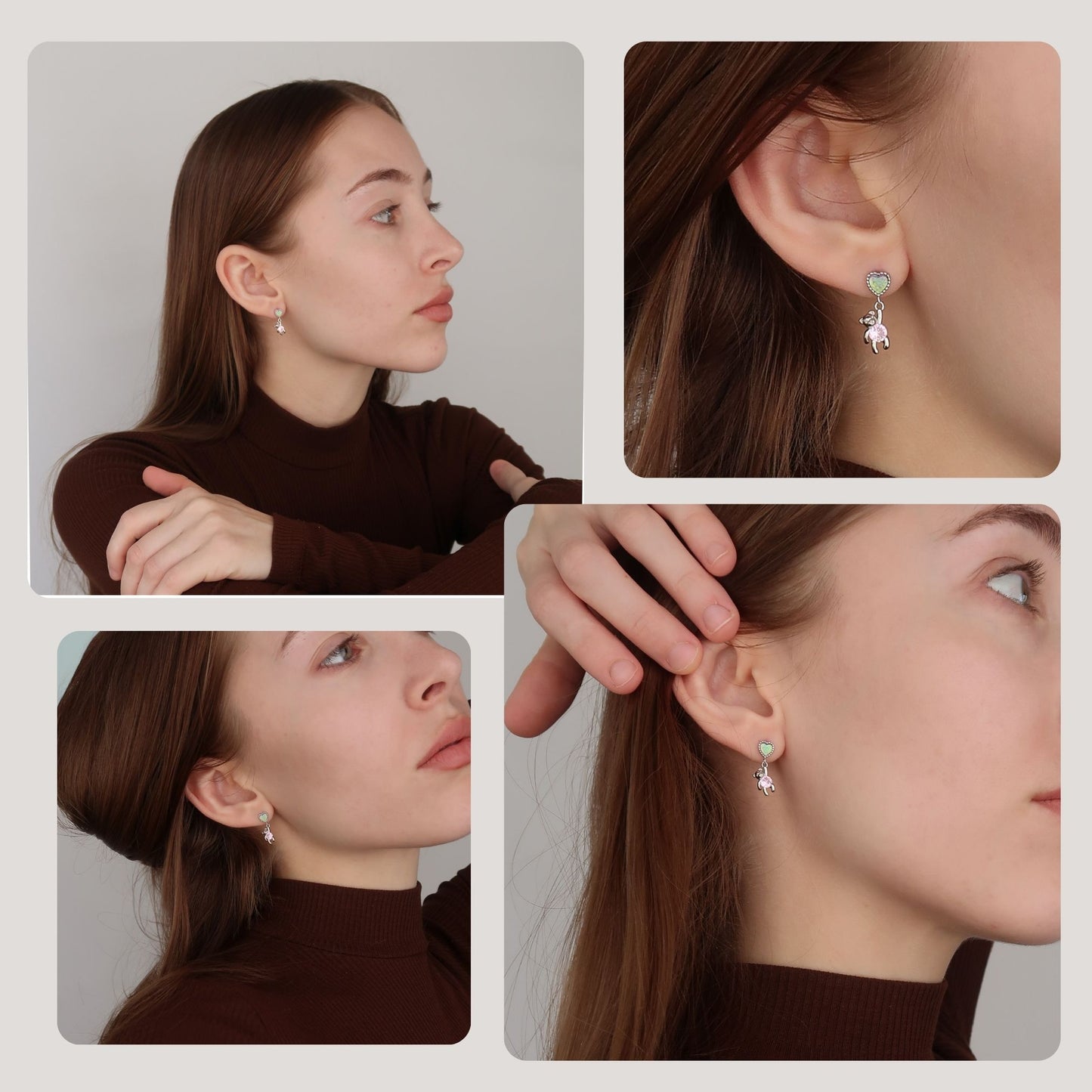 Pink Bear Drop Earrings - Sterling Silver, Synthetic opal