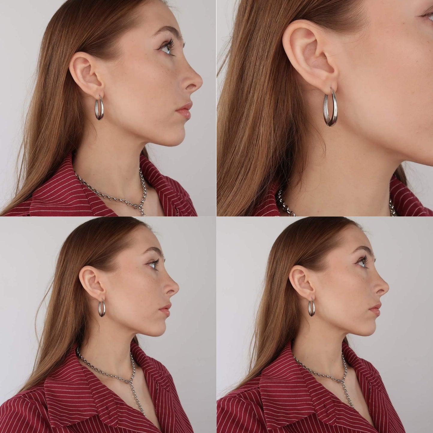 SILVER Teardrop Hoops - Geometric Oval Earrings (Copper)