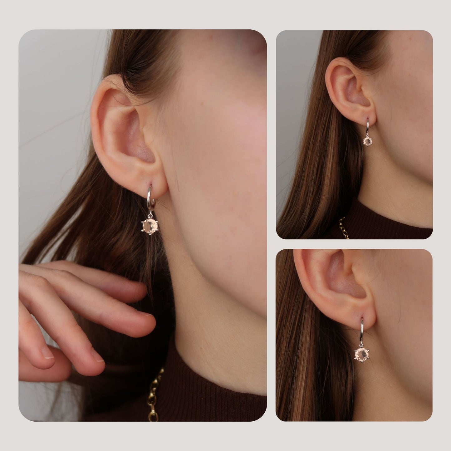 Light Peach Zirconia Crystal Huggie Earrings - Sterling Silver