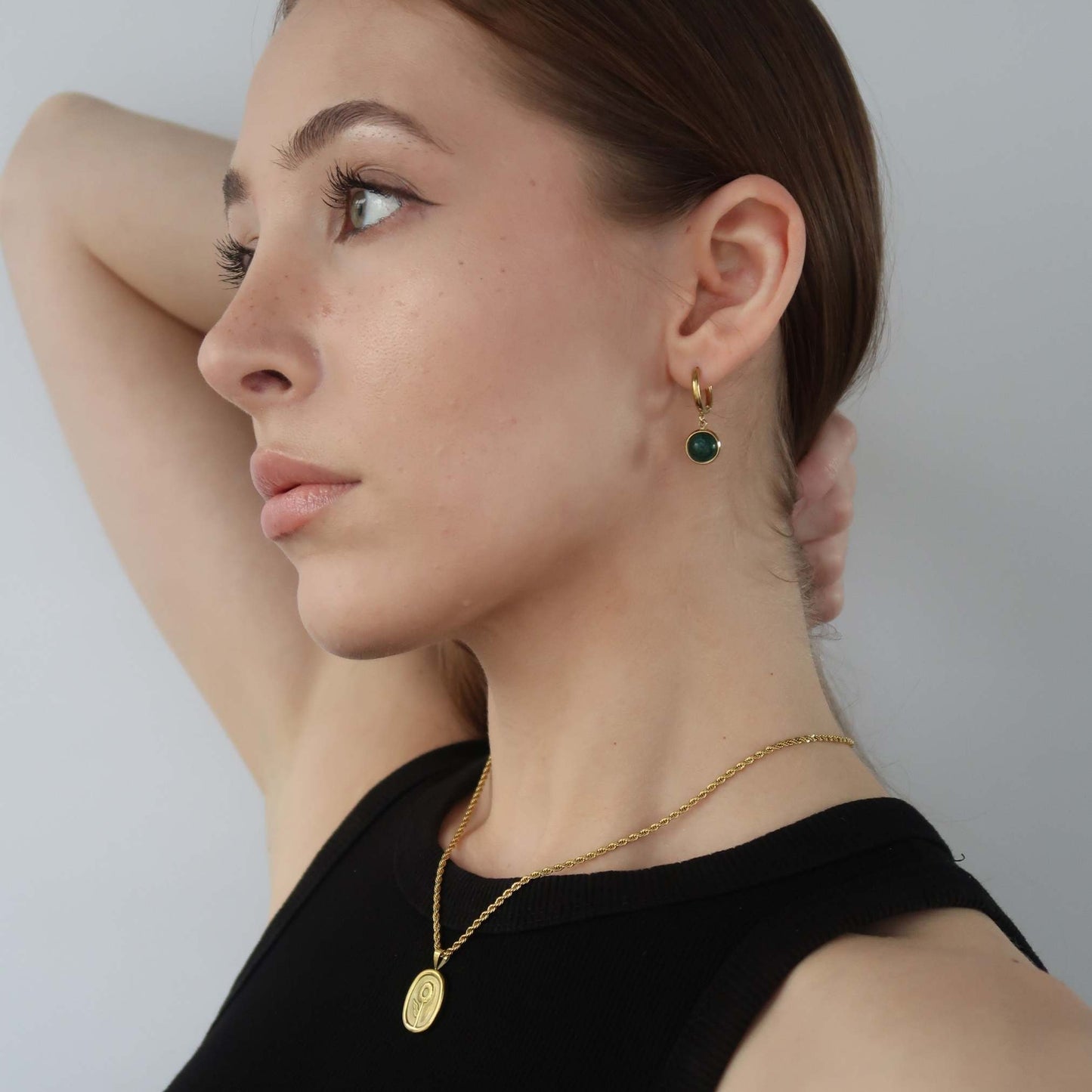 "GREEN MARBLE" - Drop Earrings in Gold (Stainless Steel)