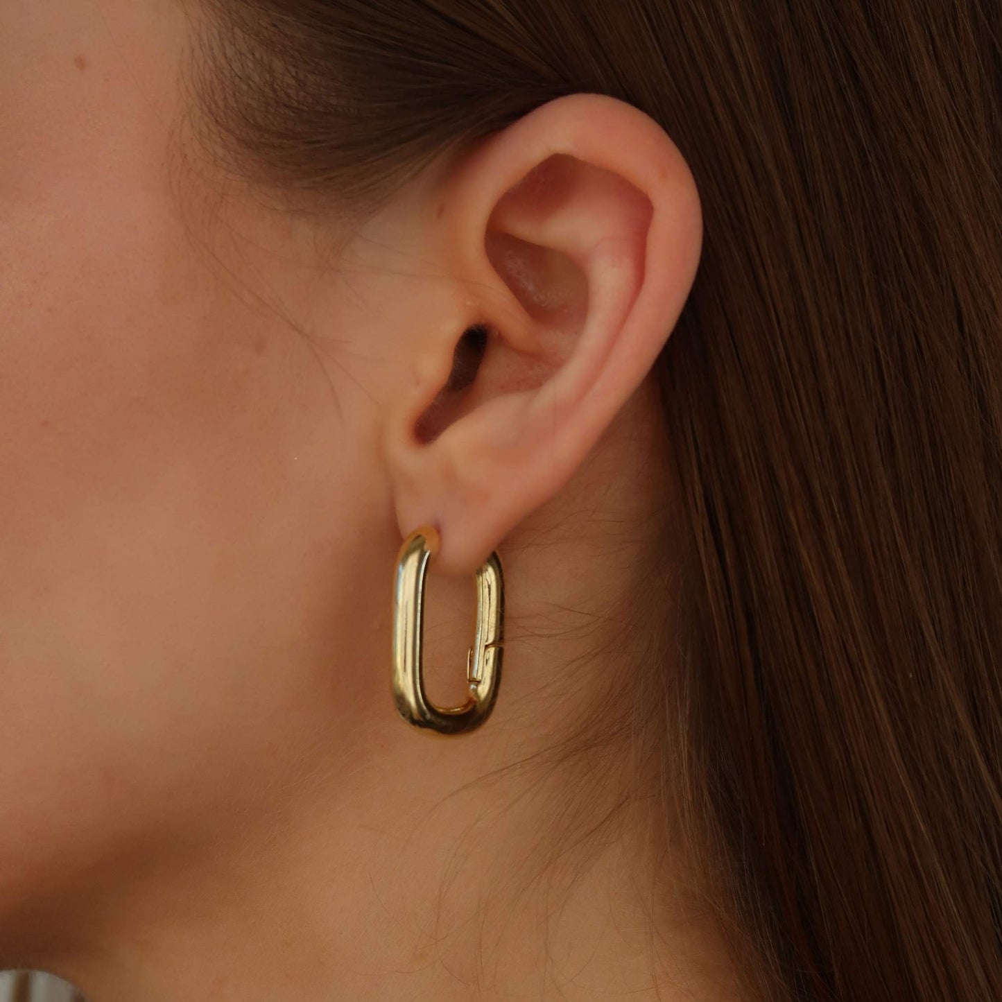 "O SHAPE GLEAM" - Gold or Silver Rectangle Hoop Earrings (Copper)