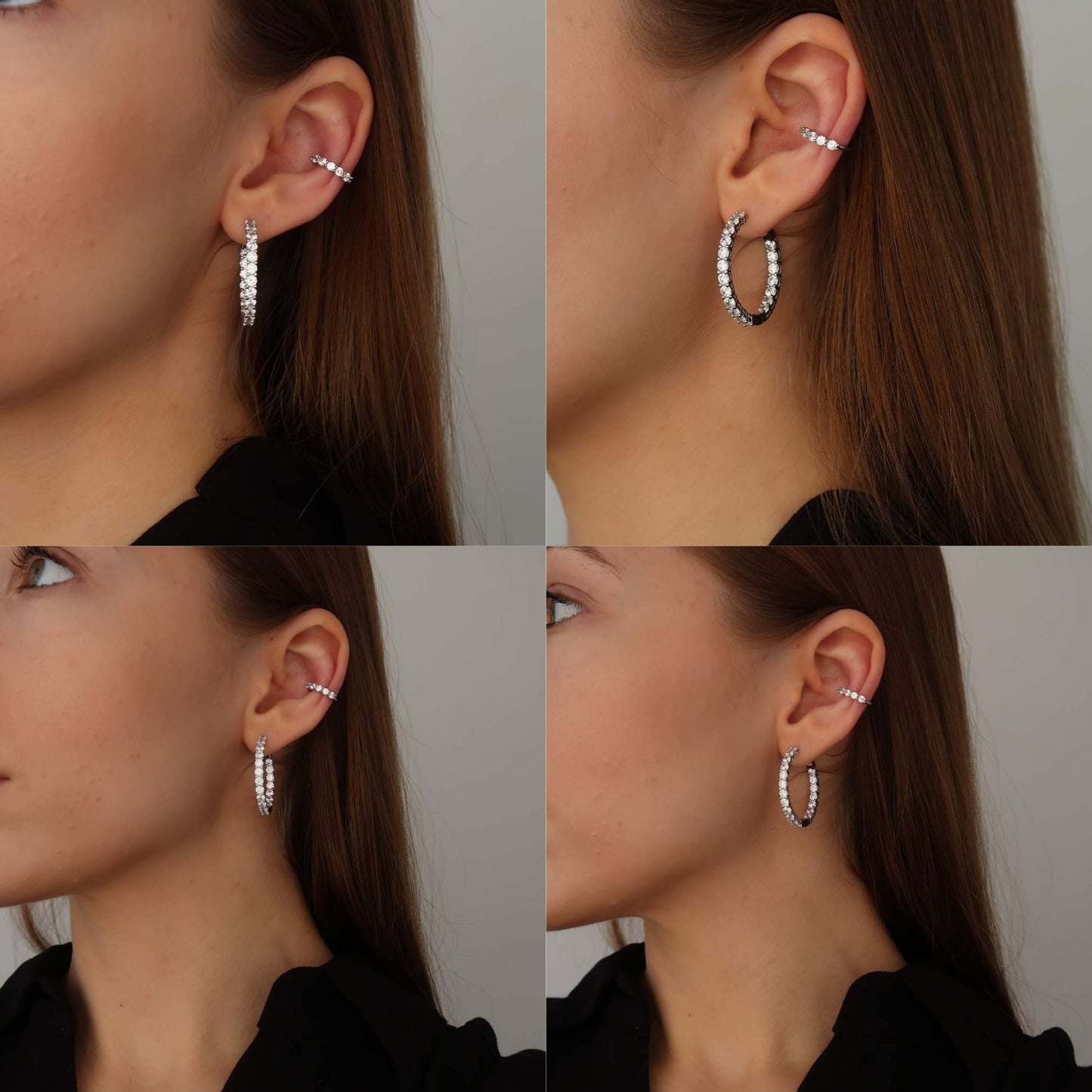 Extra Sparkle Crystal Hoops - Platinum Plated Sterling Silver Earrings
