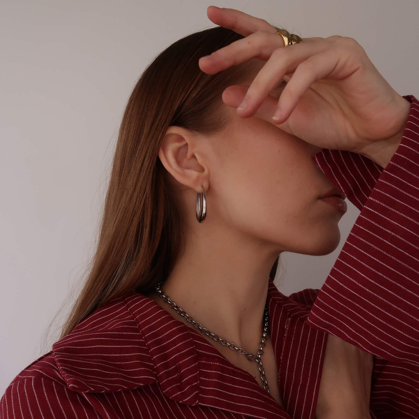 SILVER Teardrop Hoops - Geometric Oval Earrings (Copper)