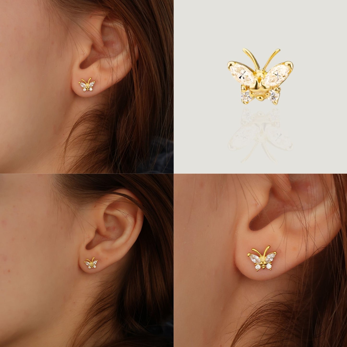 SINGLE BUTTERFLY STUD (single earring) - Screw Backs 5mm for Thin Ears