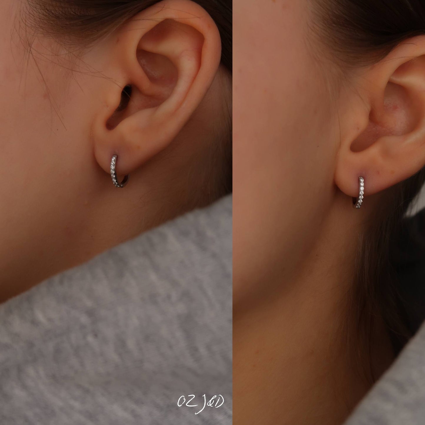 White Pave Crystal Huggies in Silver - Sterling Silver Earrings