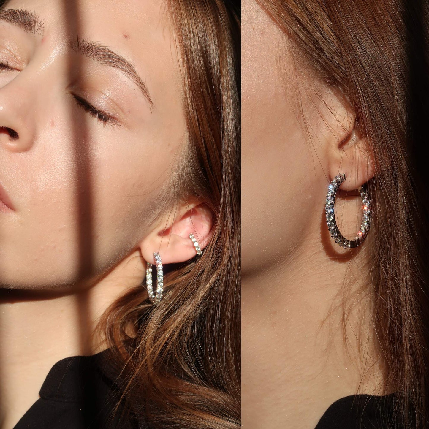 Extra Sparkle Crystal Hoops - Platinum Plated Sterling Silver Earrings