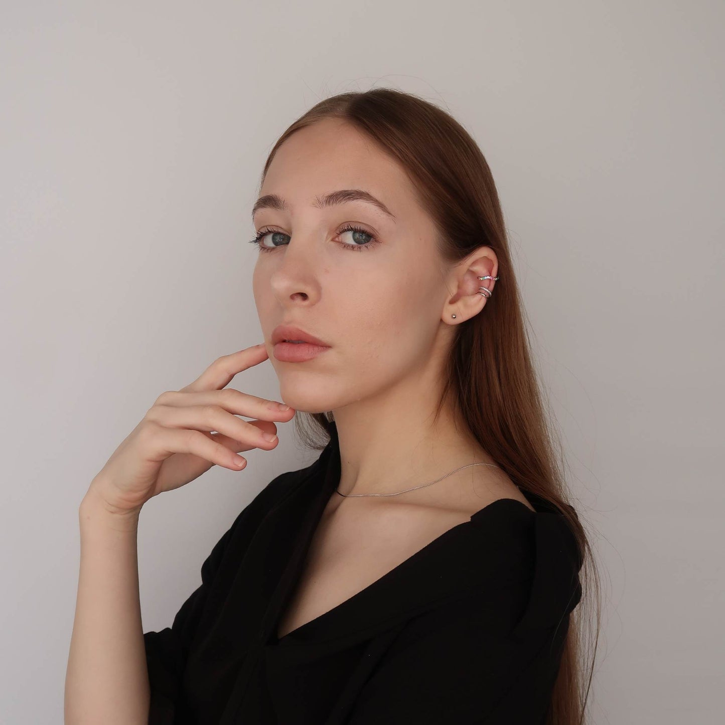 Silver Wave Multi Colour Ear Cuff - Rainbow Crystals (sterling silver)