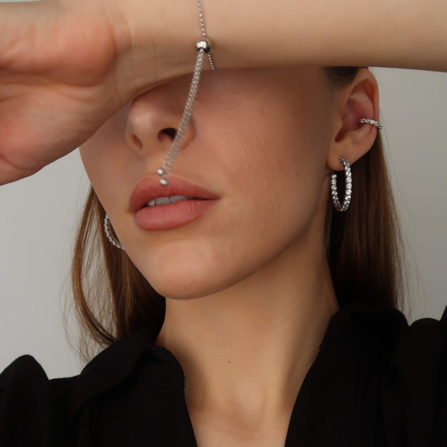 Extra Sparkle Crystal Hoops - Platinum Plated Sterling Silver Earrings