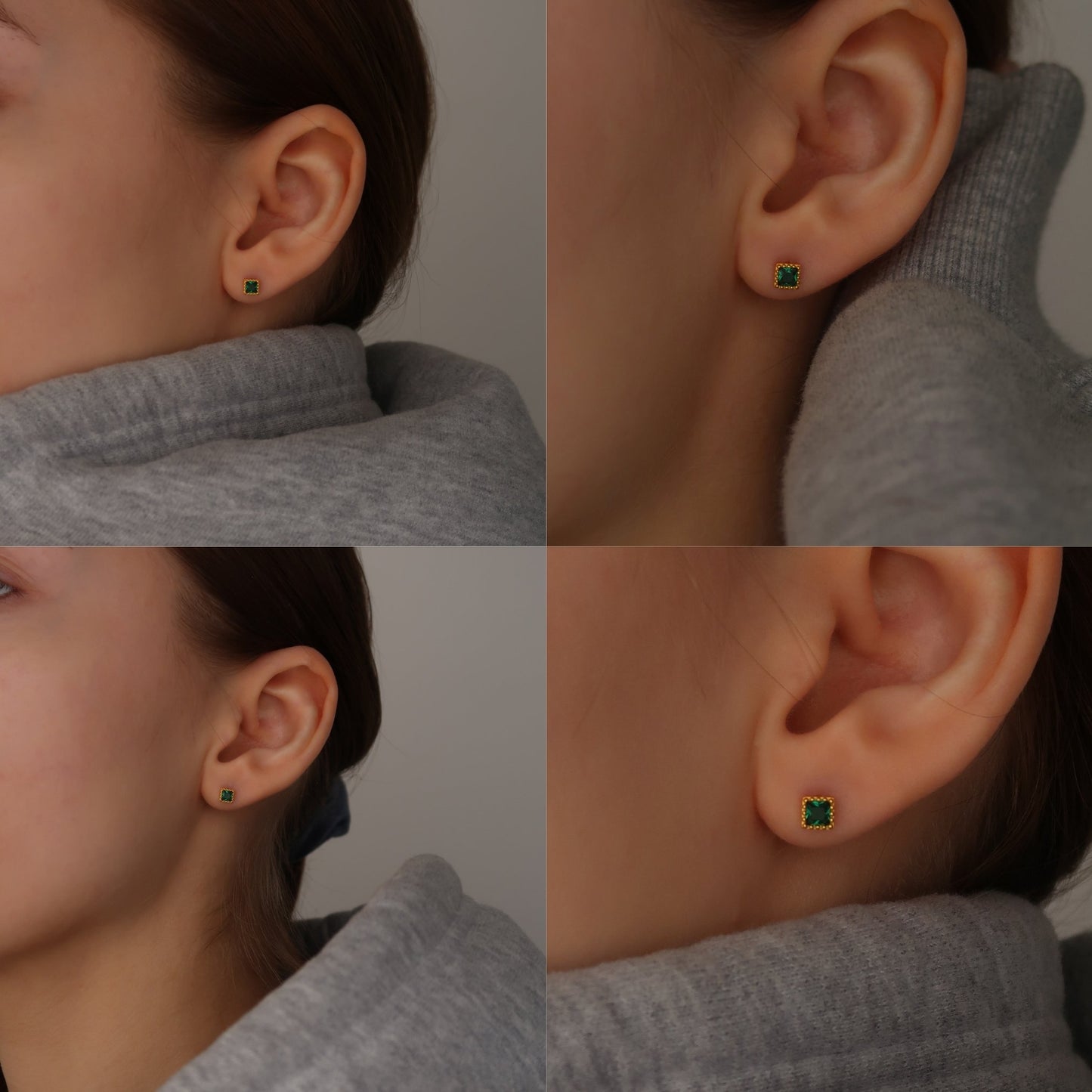SINGLE GREEN SCREW BACK (single earring) - Gold Plated Sterling Silver Studs