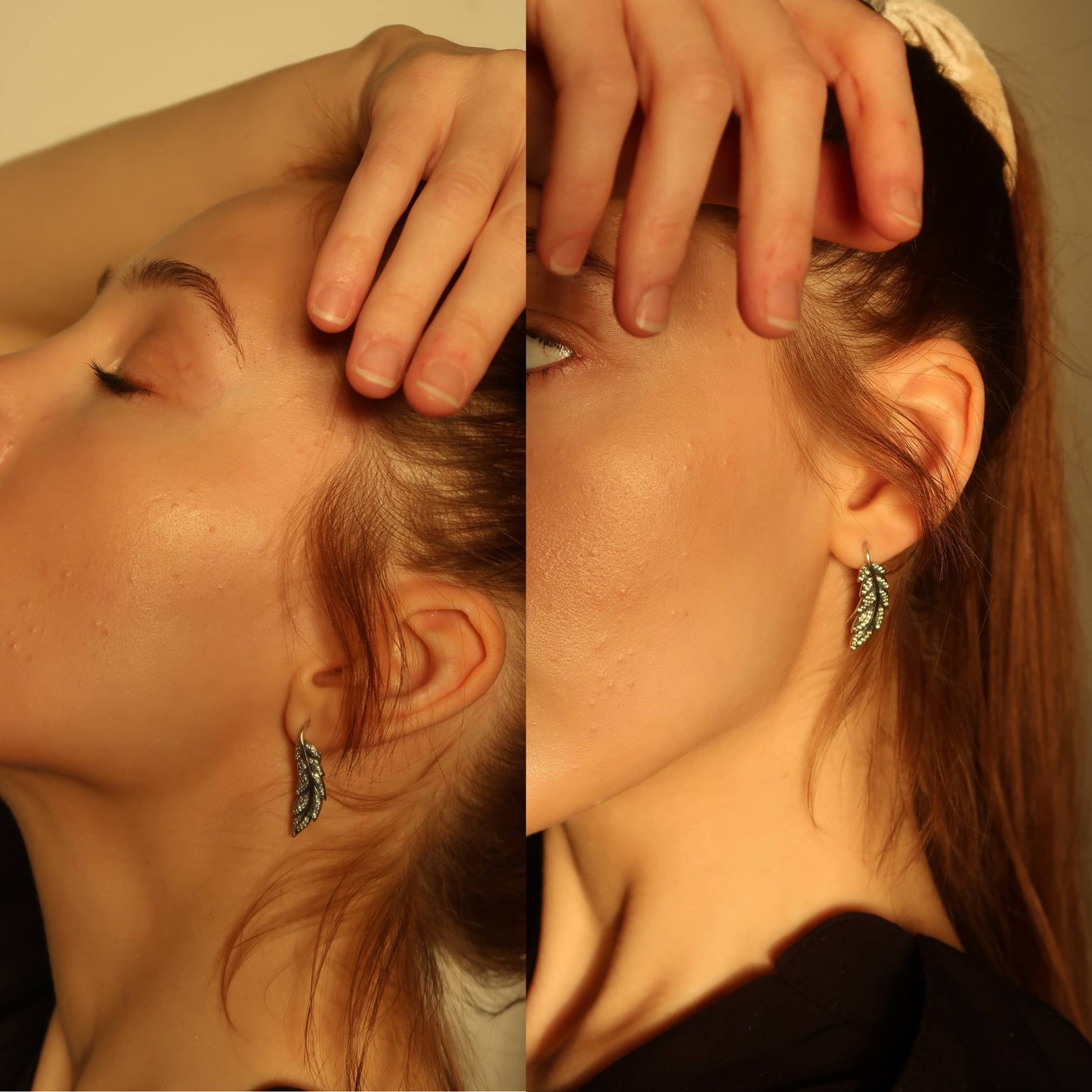 Oxidised Silver Feather Earrings - Unique Statement Hook Earrings