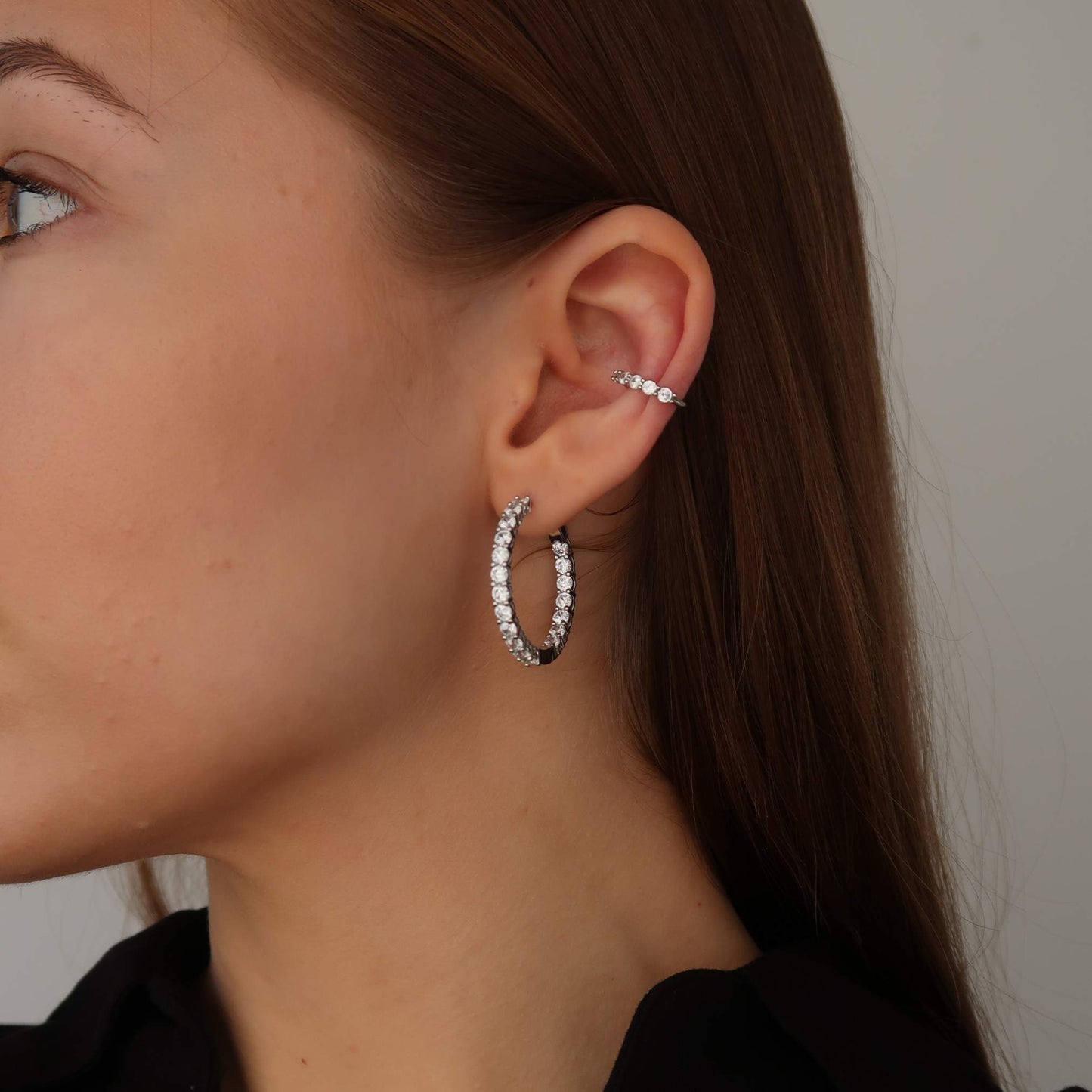 Extra Sparkle Crystal Hoops - Platinum Plated Sterling Silver Earrings