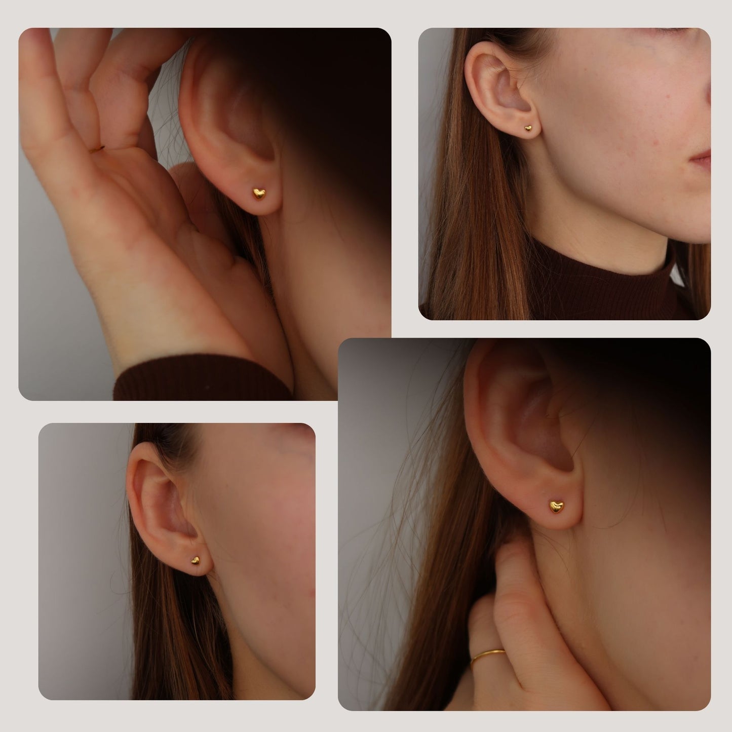 Golden Heart Dainty Studs - Sterling Silver