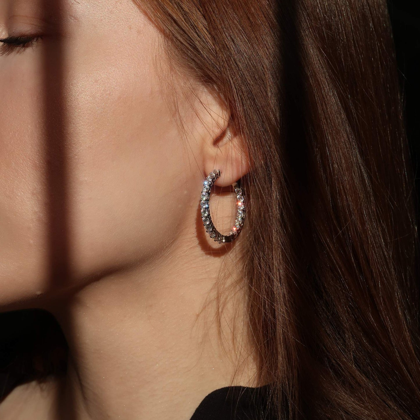 Extra Sparkle Crystal Hoops - Platinum Plated Sterling Silver Earrings