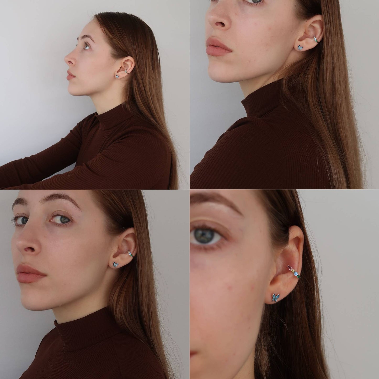 Silver Multi Colour Ear Cuff - Rainbow Zircon Crystals (sterling silver)