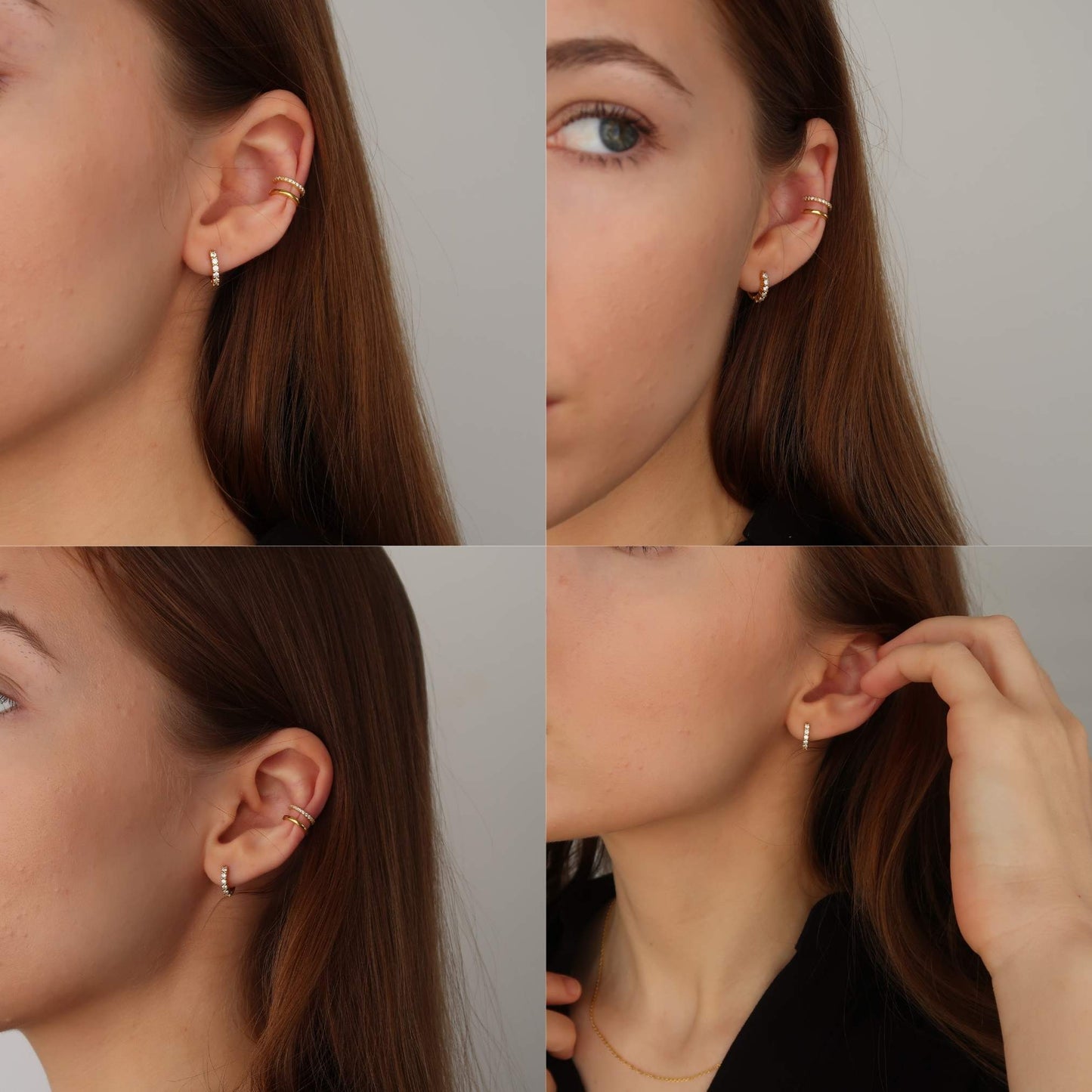 GOLD White Crystal Huggie (SINGLE EARRING)  - Made from Sterling Silver