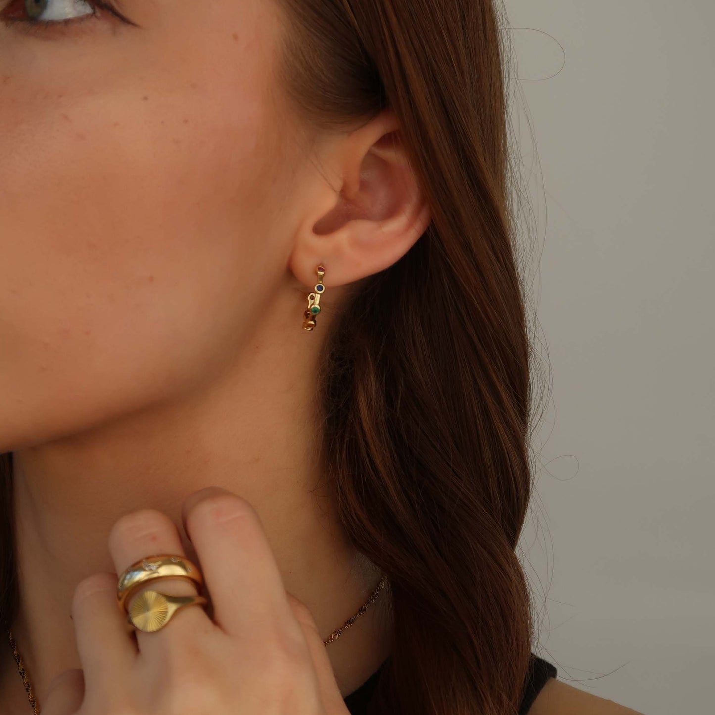 Multi Colour Crystal Hoops - Gold Earrings (Gold Plated Copper)