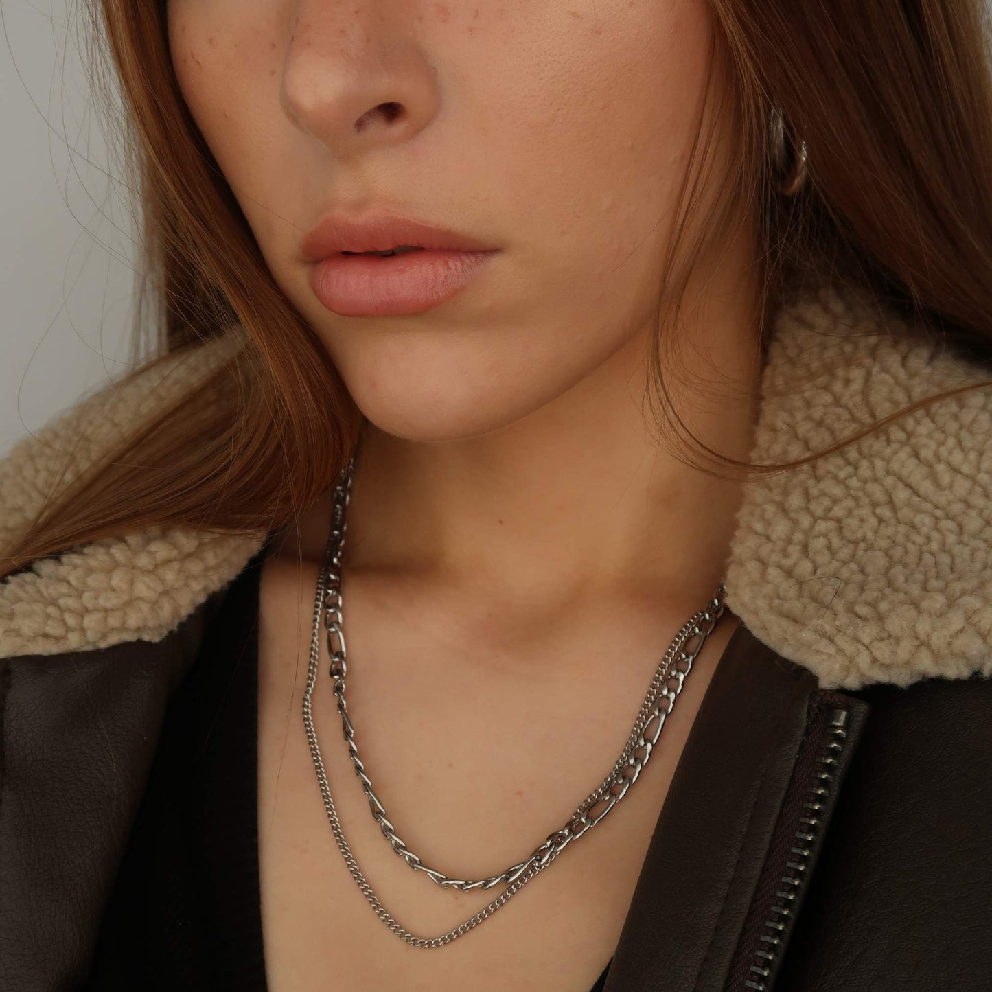 Silver Layered Figaro & Curb Chain - Silver Necklace