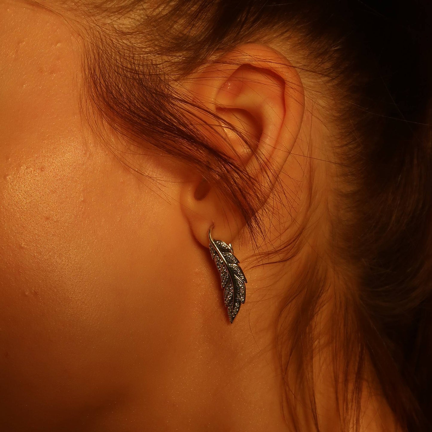 Oxidised Silver Feather Earrings - Unique Statement Hook Earrings