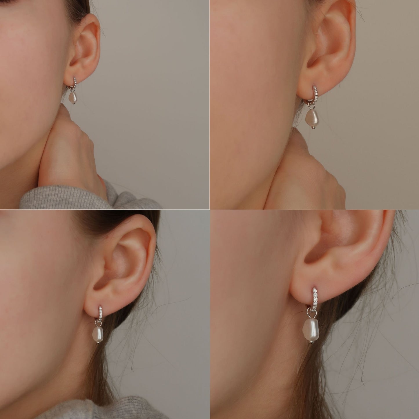 Pearl Charm Earrings - Hanging Huggies (Sterling Silver)