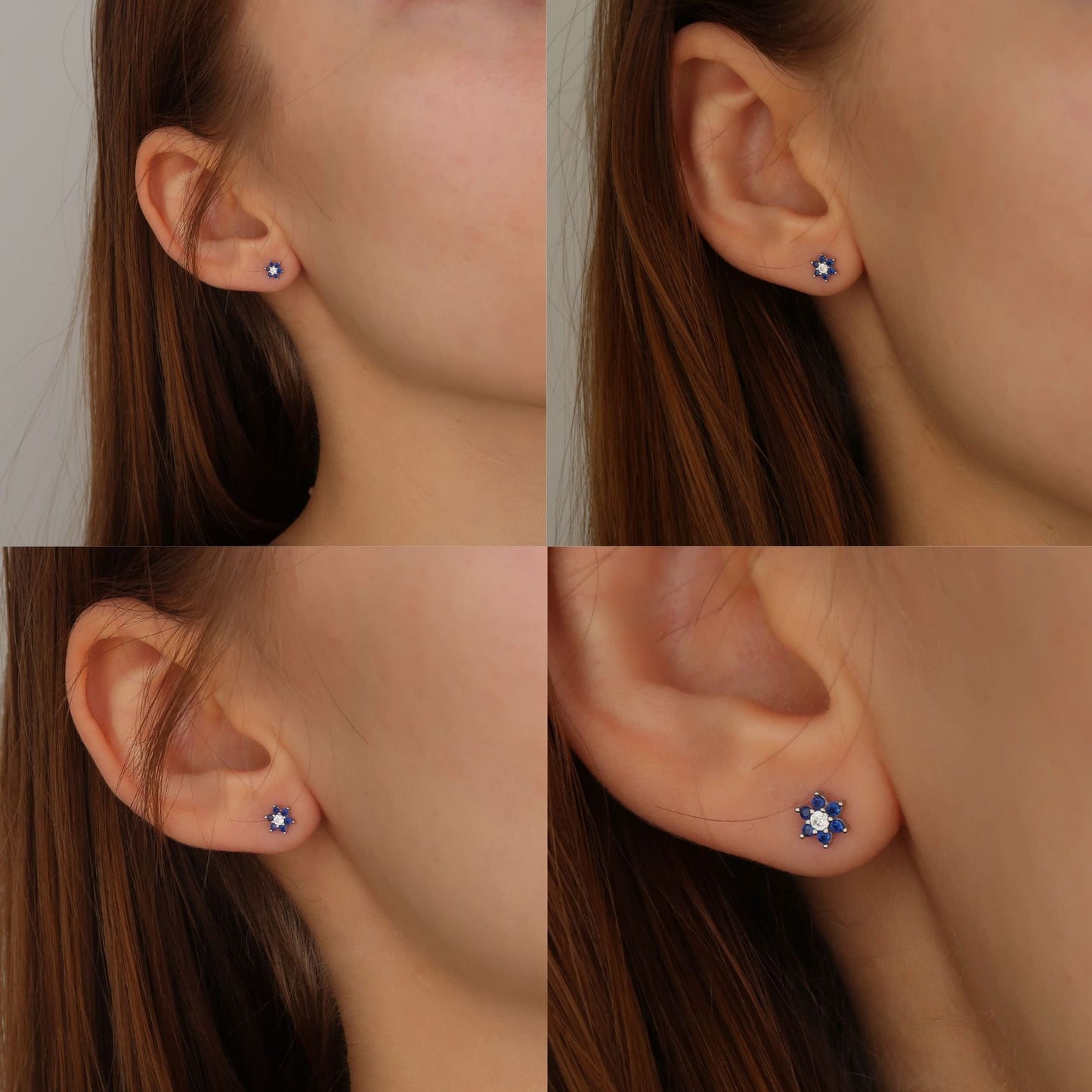 BLUE STAR FLOWER (single earring) - Sterling Silver Screw Stud