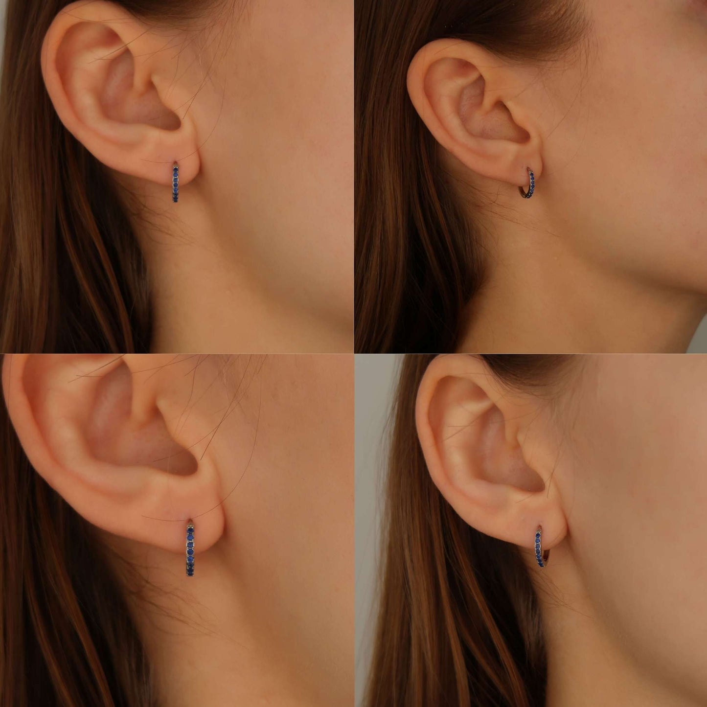 Blue pave huggies, Sterling Silver Earrings