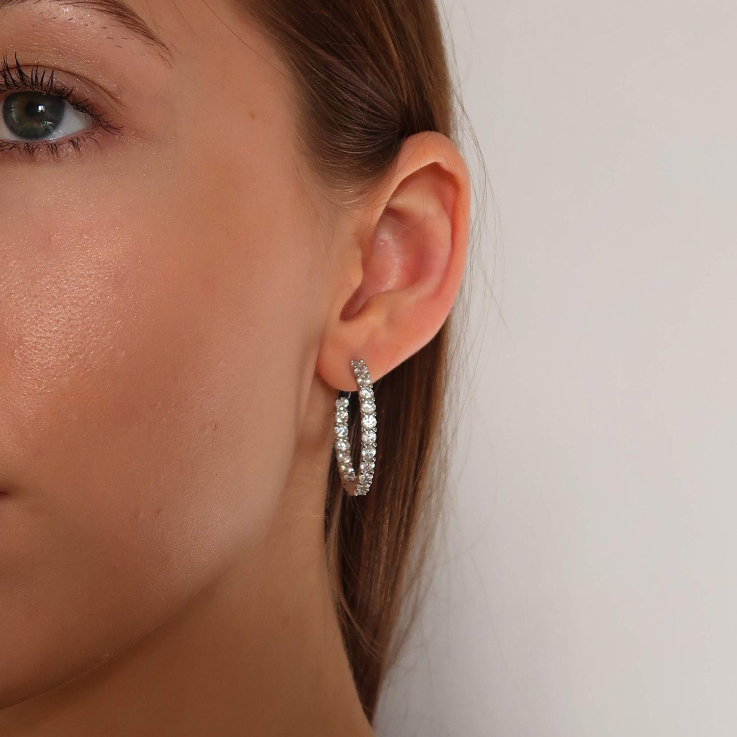 Extra Sparkle Crystal Hoops - Platinum Plated Sterling Silver Earrings