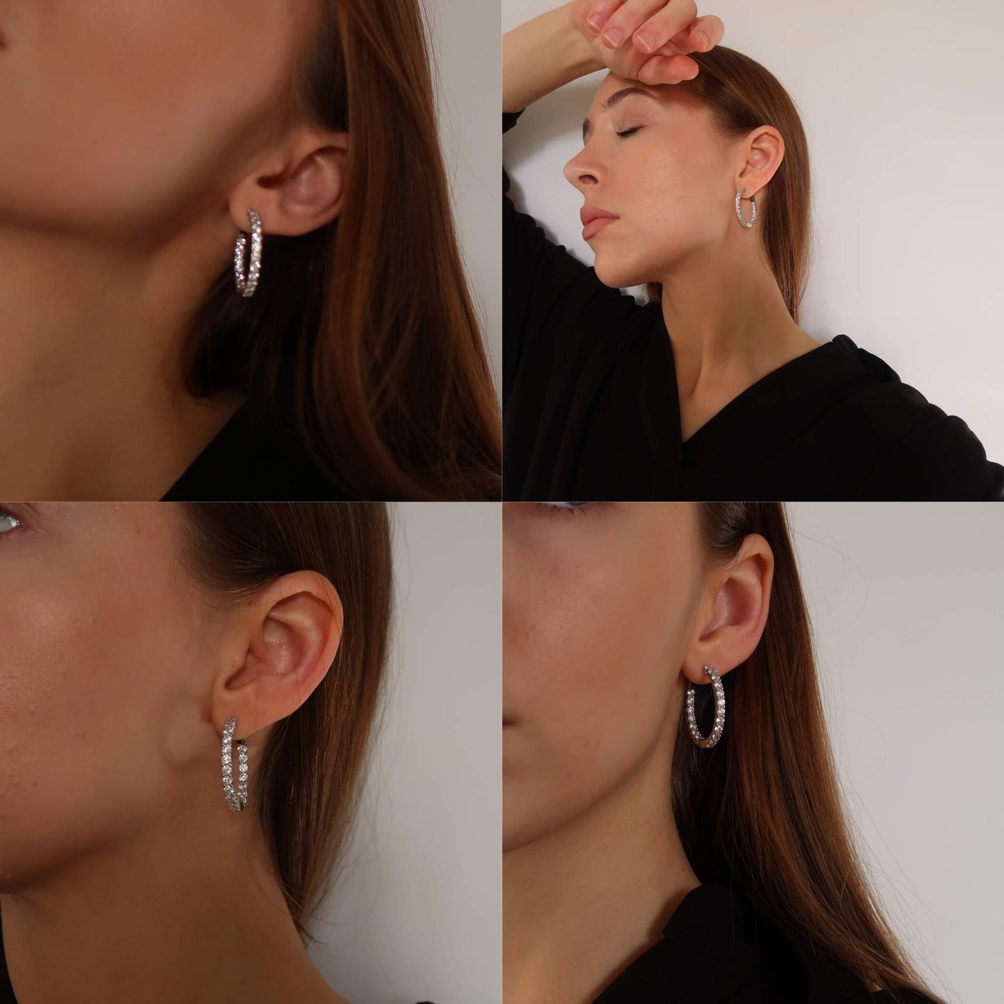 Extra Sparkle Crystal Hoops - Platinum Plated Sterling Silver Earrings