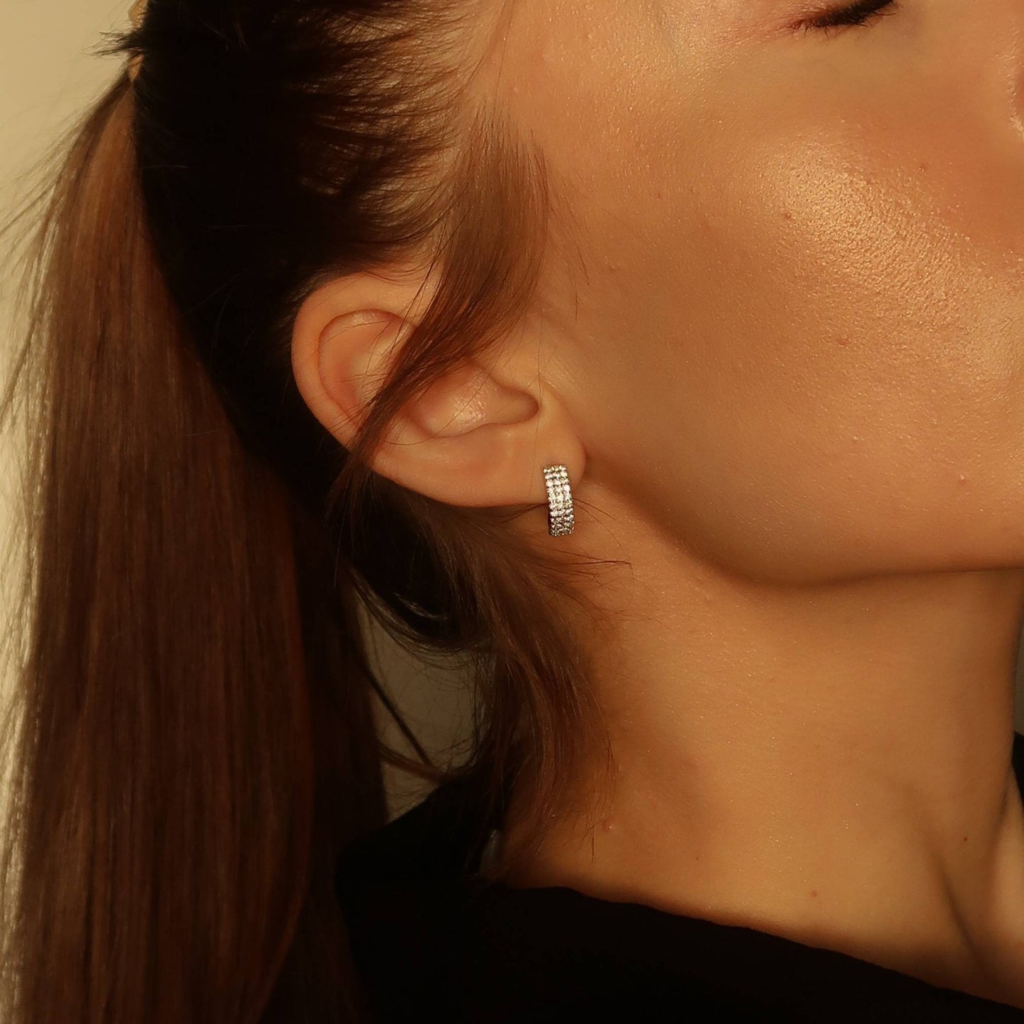 Pave Crystal Loop - Small Sparkling Sterling Silver Earrings