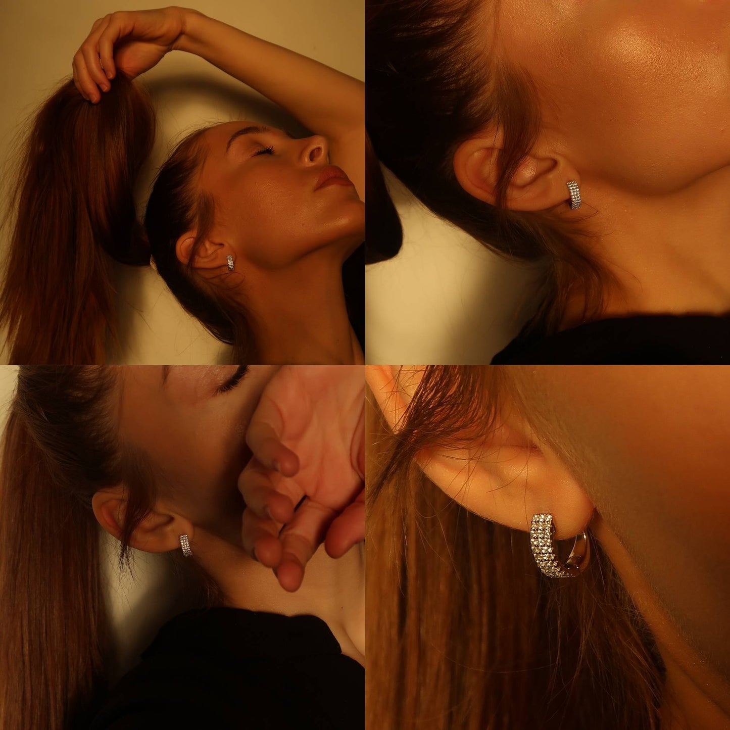 Pave Crystal Loop - Small Sparkling Sterling Silver Earrings