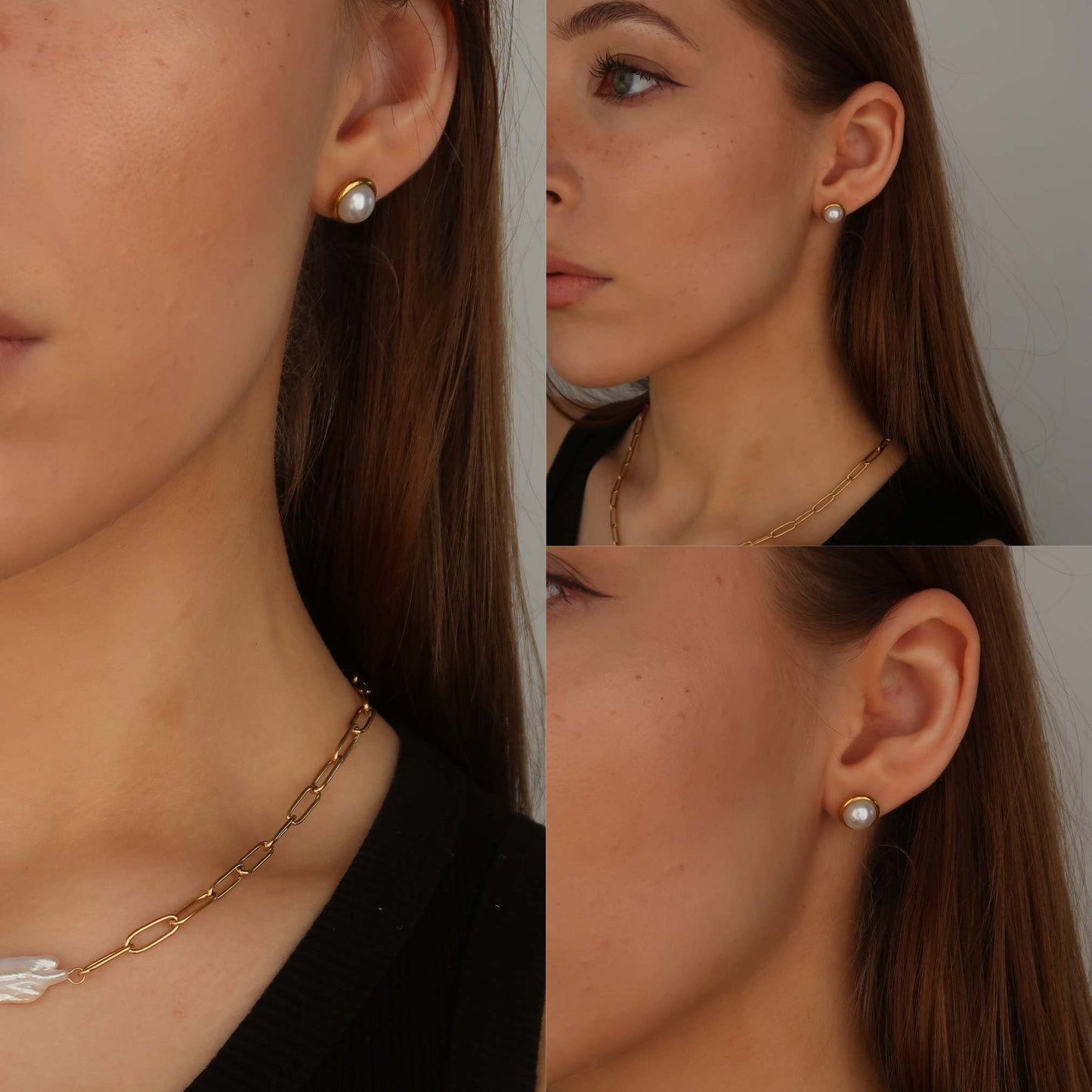 Gold Pearl Screw Back Earrings (Imitation Pearls)