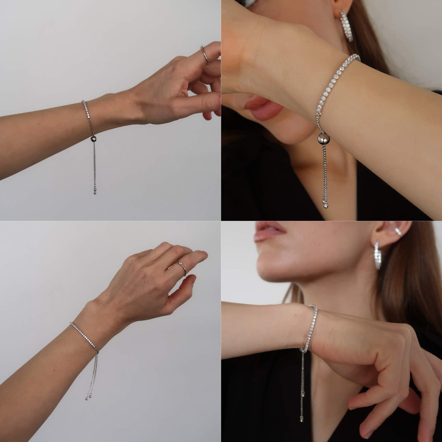 Sparkle Bracelet (Adjustable) - Sterling Silver + Cubic Zirconia Crystal