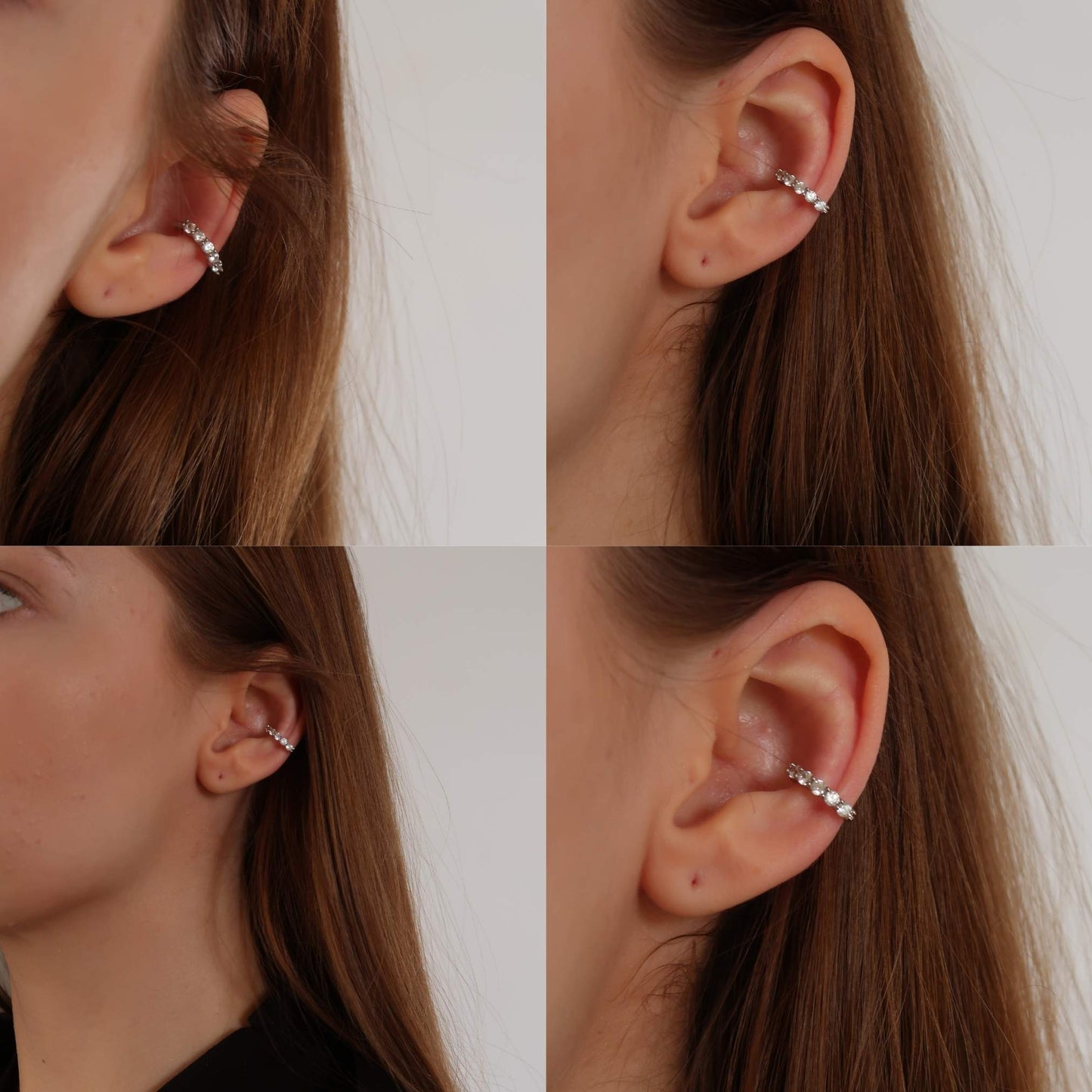 Ear Cuff Crystal (Silver) No Piercing Earring - 925 Sterling Silver