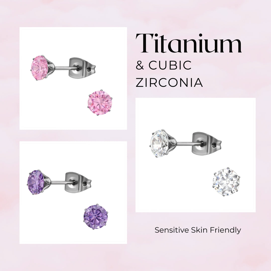 CHUNKY CRYSTAL TITANIUM STUDS: PUSH BACK EARRINGS FOR SENSITIVE EARS