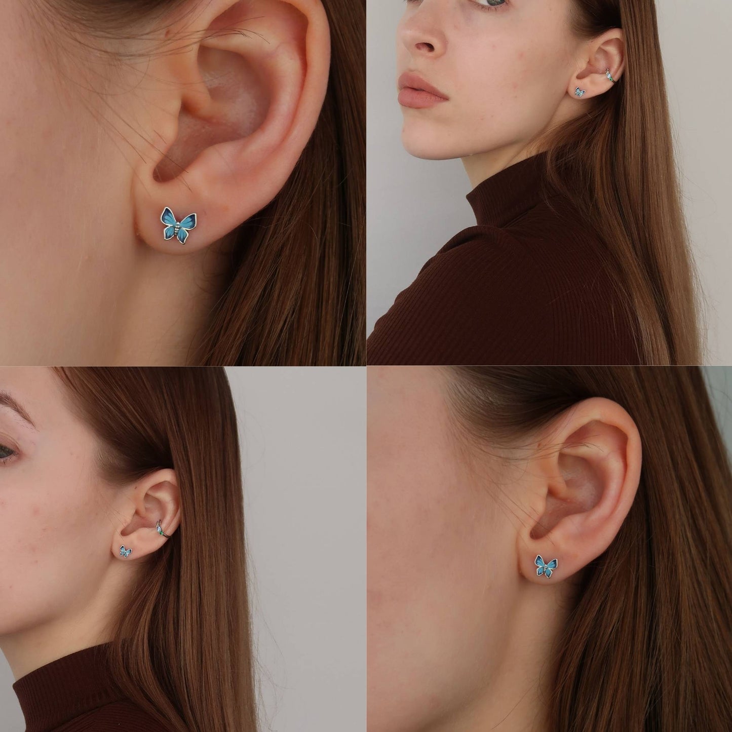 BLUE BUTTERFLY STUDS - Sterling Silver Earrings (screw backs)