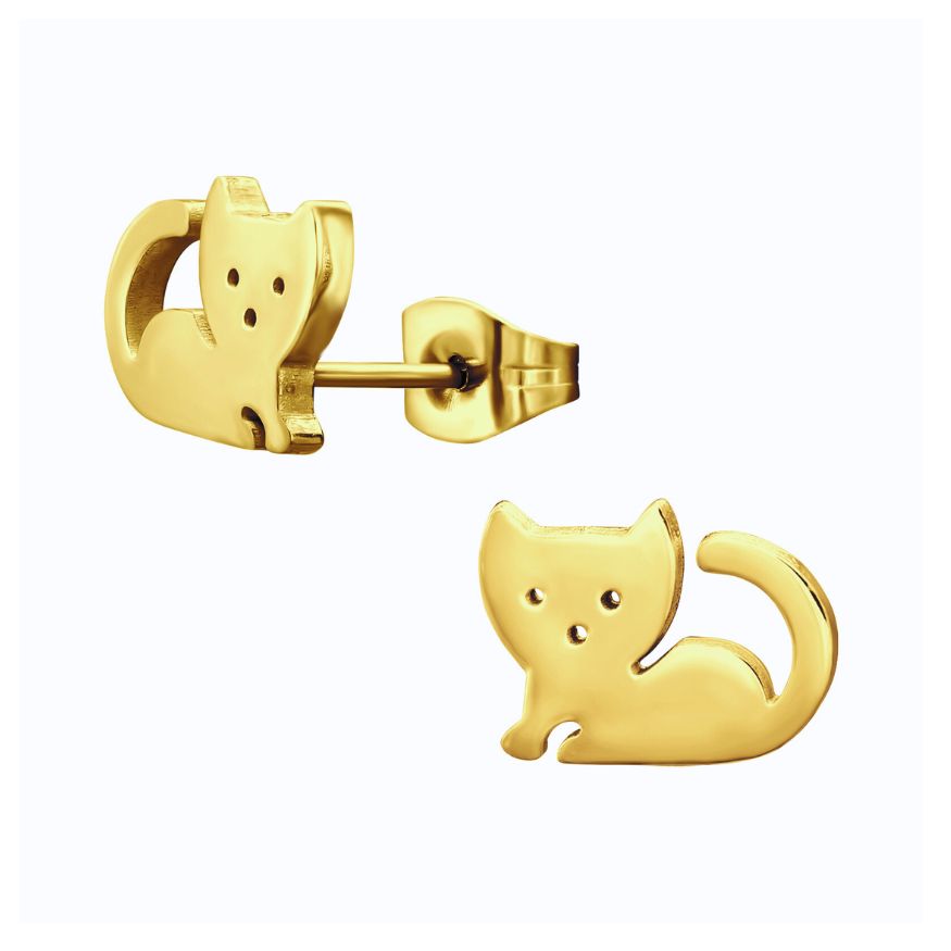 Animal Earrings, Cat & Elephant & Porcupine Steel Studs