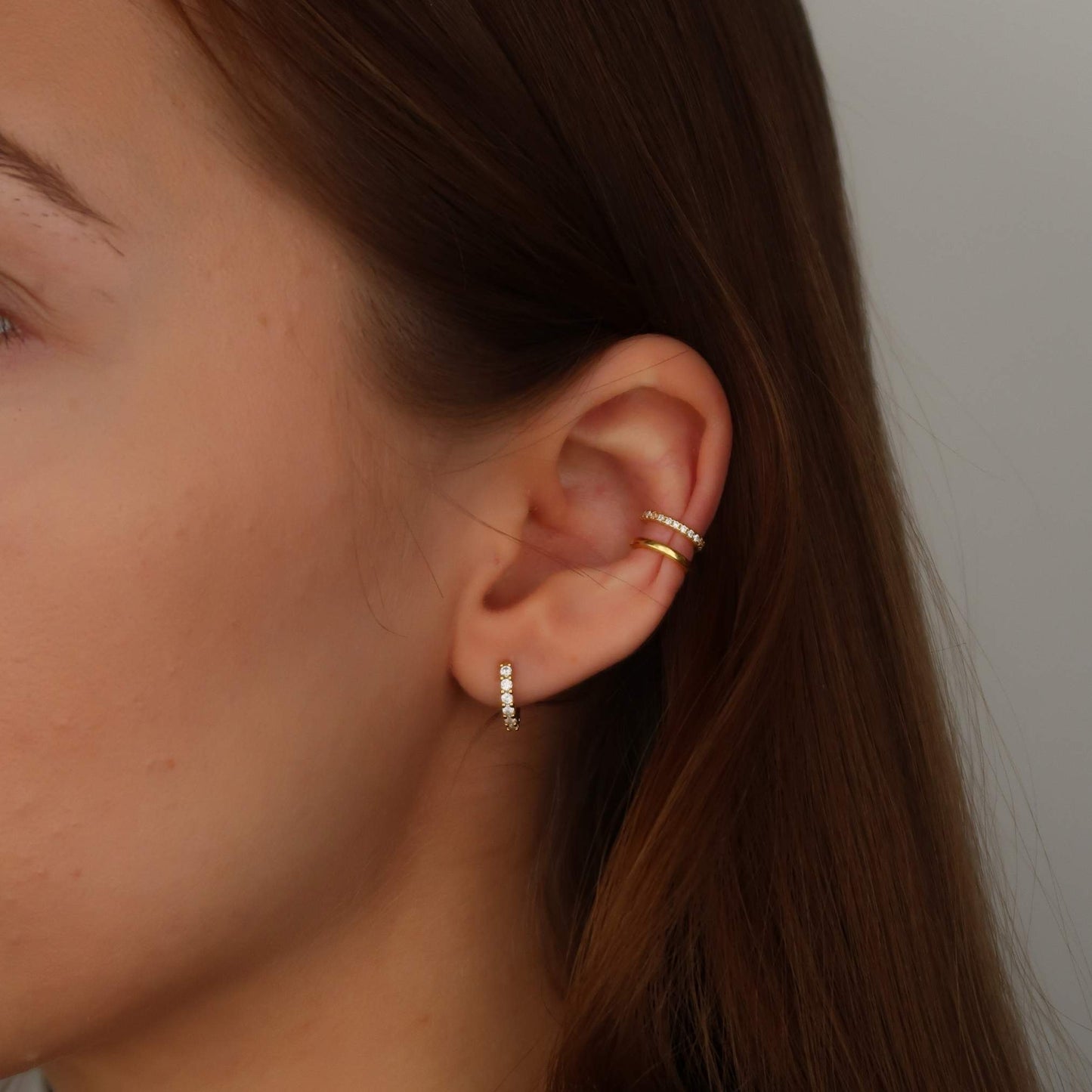 GOLD White Crystal Huggie (SINGLE EARRING)  - Made from Sterling Silver