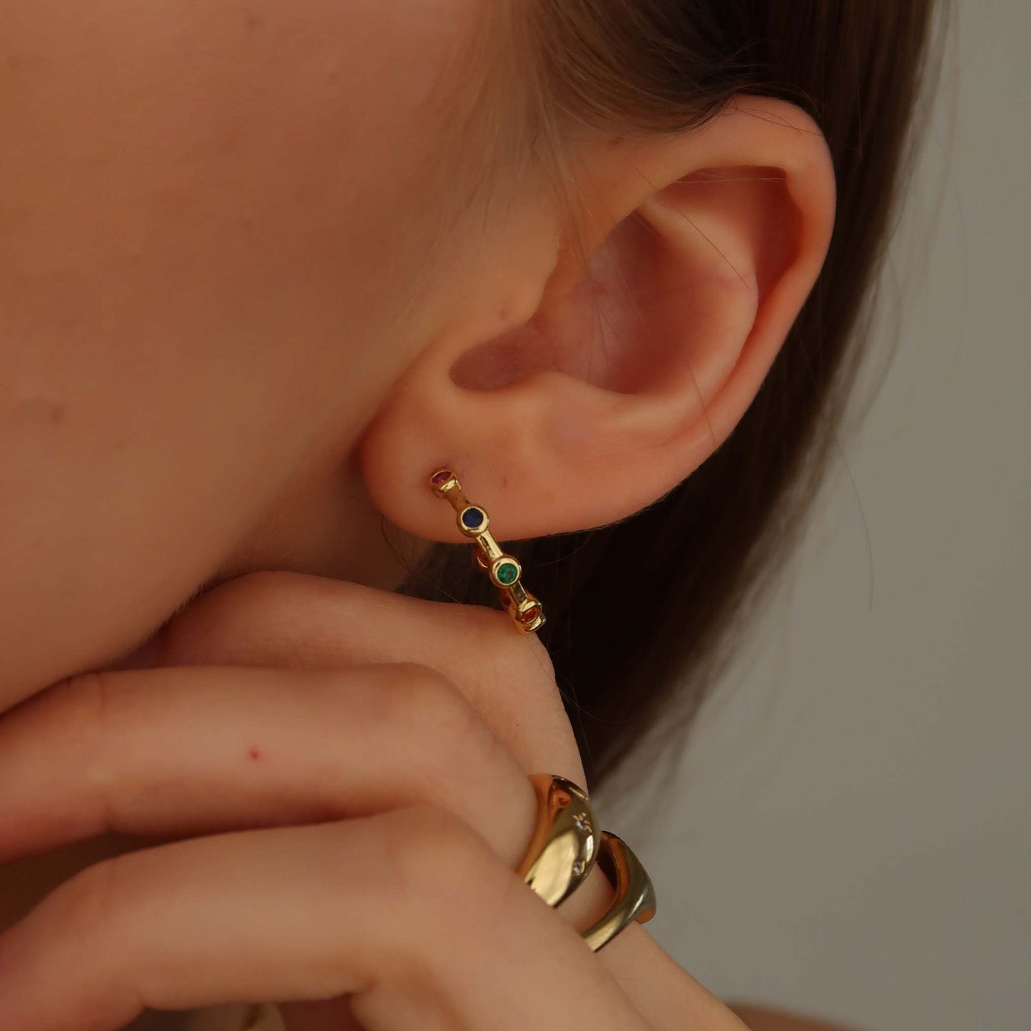 Multi Colour Crystal Hoops - Gold Earrings (Gold Plated Copper)