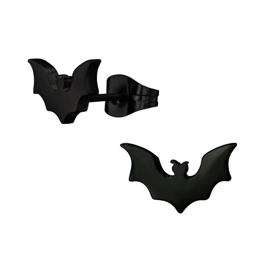 Bat & Ghost Earrings, Halloween Steel Studs, Black and White