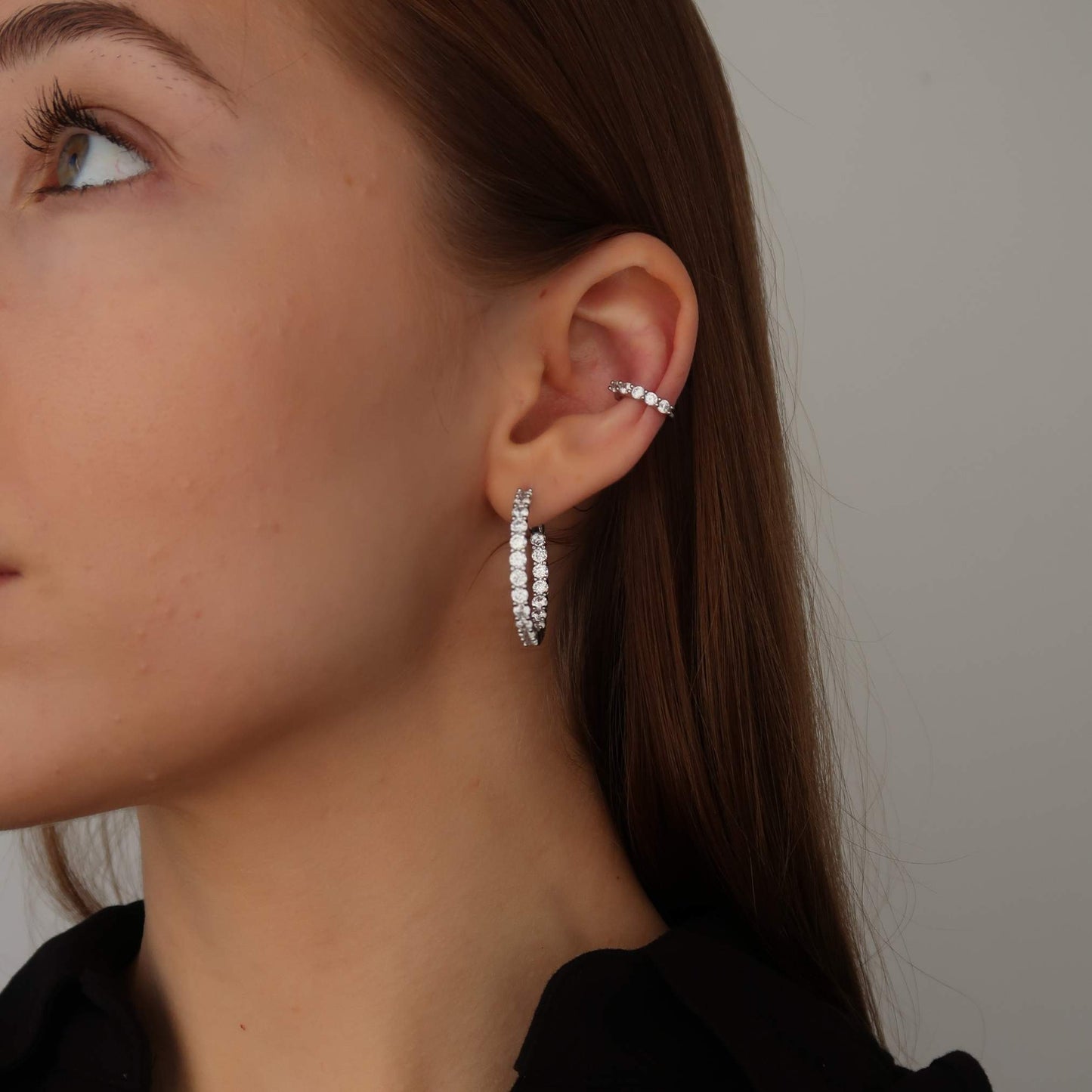 Ear Cuff Crystal (Silver) No Piercing Earring - 925 Sterling Silver