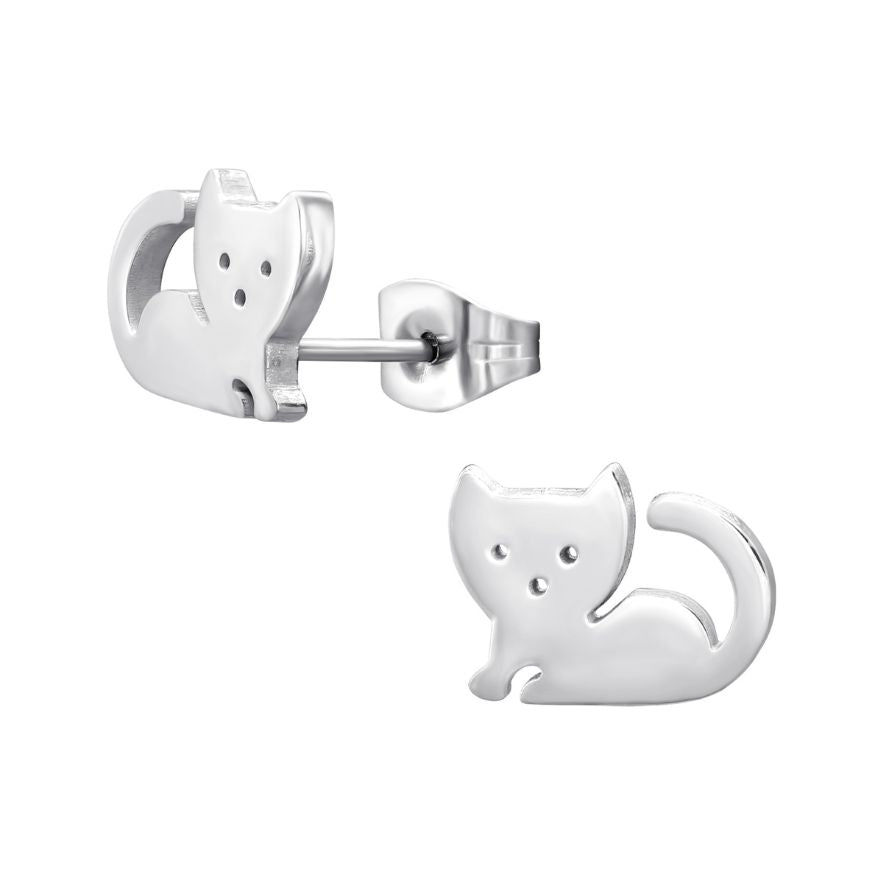 Animal Earrings, Cat & Elephant & Porcupine Steel Studs