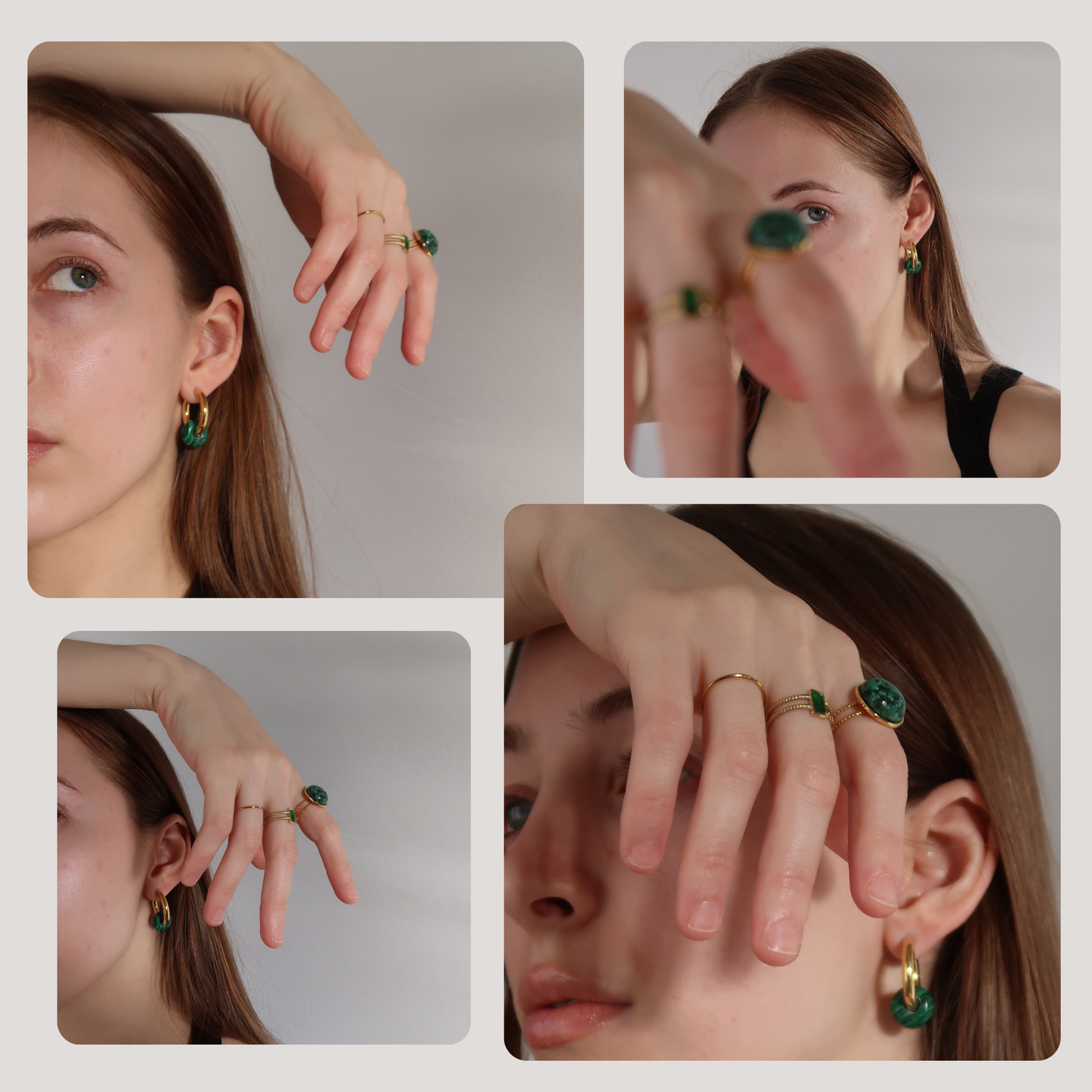 Green Marble Ring - Green Stone Women's Ring in Gold