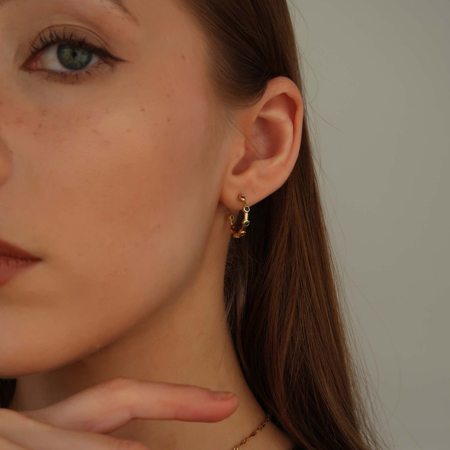 Multi Colour Crystal Hoops - Gold Earrings (Gold Plated Copper)